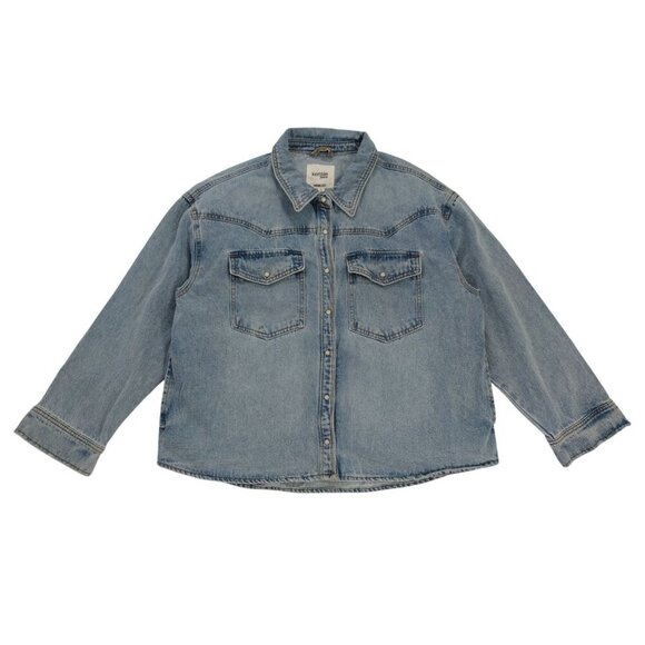 Kensie Jeans Womens Vintage Luxe Denim Button-Up Shirt Jacket L. NWOT - Picture 1 of 11
